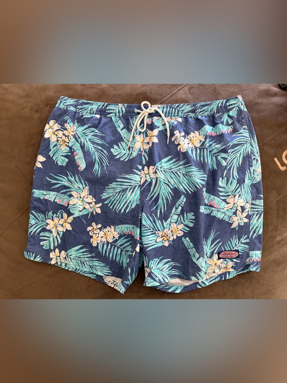 Vineyard Vines Men’s Navy Blue Tropical Floral Swim Trunks